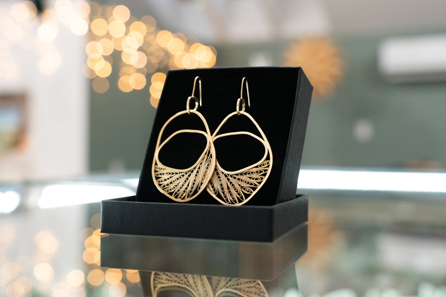 Shoreline Filigree Earrings - Large 14k Gold Finish