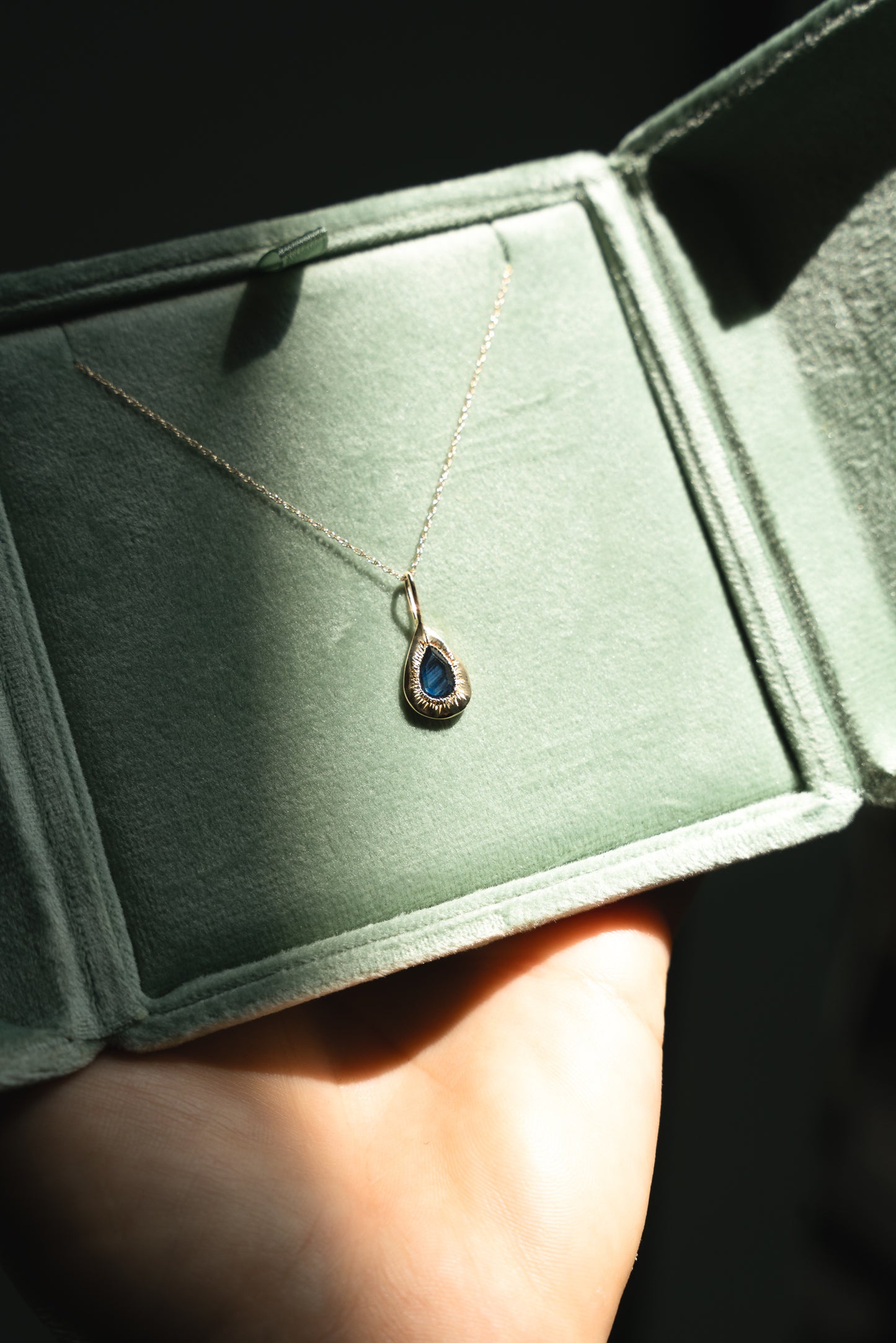 Unearthed Pendant - Deep Blue Teardrop Sapphire